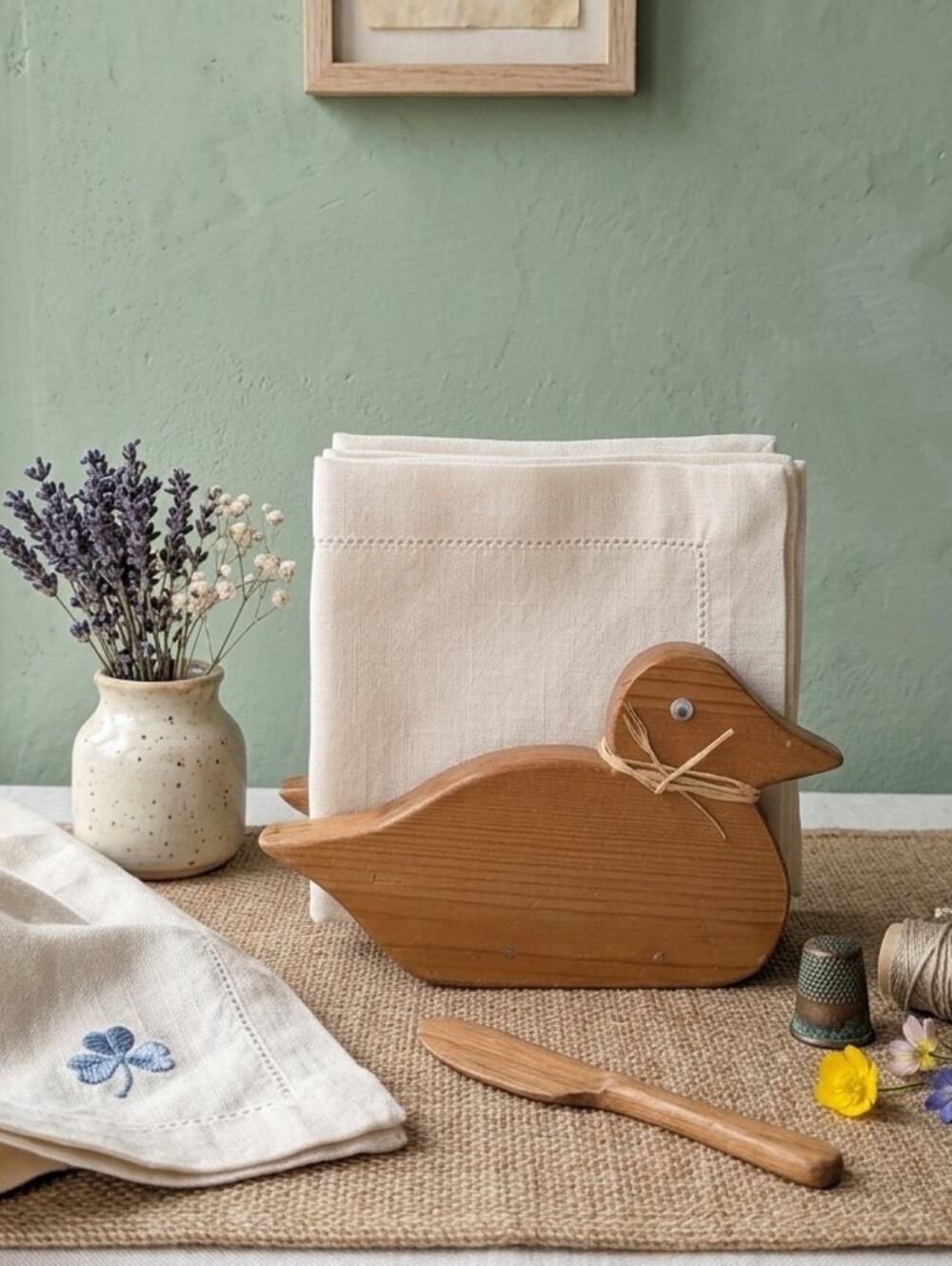 Handmade Wooden Duck Napkin Holder in Natural Wood
